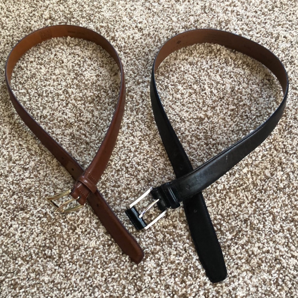 1 Joseph Abboud Black & 1 Jos. A. Bank Brown Leather Belts, 34